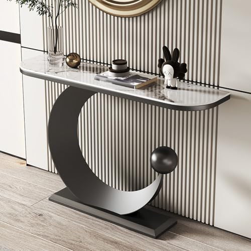 HARELA Mesa Consola con Base de círculo, Mesa de Entrada para sofá, Mesas Auxiliar para sofá o Pasillo, para dormitorios y Salones(Black,80cm/31.5in)