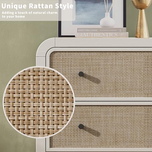 Image of Oak&Sparrow 5 Drawer Tall Dresser for Bedroom, 47'' Rattan Dresser with Ample Storage, Boho Chest of Drawers, Thickened Curved Profile Design, Oak Dressers for Bedroom, Living Room