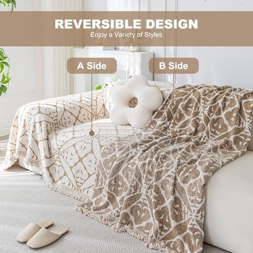 SHANNA Sofa Überwurfdecke 1/2/3/4 Sitzer, Chenille AB Seiten Vintage Jacquard Sofabezug L Form U Ecksofa Große Sofa Überzug, Vielseitige Sofaüberwurf Couch Überzug Sofa Cover Futonbezug mit Quaste