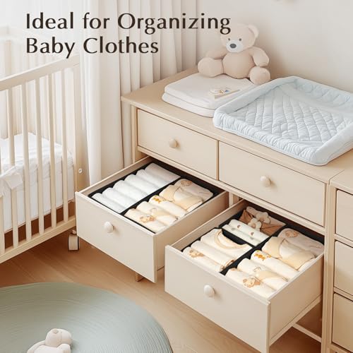 DIMJ 4 Stück Schubladen Ordnungssystem Schubladen Organizer, Faltbare Aufbewahrungsbox Stoff, Schubladeneinsätze für Kleiderschränke, Kleiderschrank Organizer für Kleidung, Schwarz