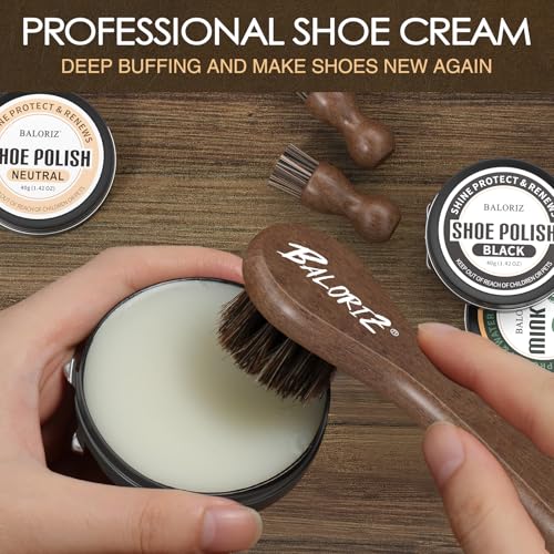 13Pcs Shoe Polish Kit, Shoe Shine Kit for Men & Women with Horsehair Shoe Polish Brush, Black Brown Neutral Mink Oil for Leather Boots Shoe Care Kit as Christmas Gift for Men with Care Cloth - Thumbnail 4