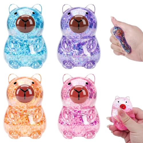 4 Piezas Squeeze Juguetes,Mini Squishy Capybara Juguete,Antiestres Squeeze Juguetes,Squishy,Mini Capybara Toys,Bolas antiestres,Juguetes Antiestres para Adultos
