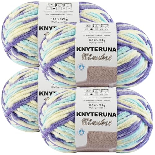 Image of #6 Super Bulky Blanket Yarn for Crocheting - 4 Skeins(Each 10.5oz /300g, 220yds /201m), Chunky Chenille Thick Plush Big Soft Yarn for Crocheting Knitting Blankets, Purple & Yellow & Blue