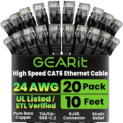 GEARit Cat 6 Ethernet Cable Pack - 20-Pack 10 ft