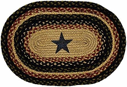 Tartan Star Premium Braided Collection | Primitive, Rustic, Farmhouse Style | Jute/Cotton | 30 Days Risk Free | Accent Rug/Door Mat |Black, Tan | 13"x19" Placemat- Set of 4