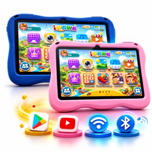 Tablet Infantil 7 Android 15 8GB RAM 128GB WiFi, Capa Protetora, Controle Parental, Jogos Educativos (Rosa)