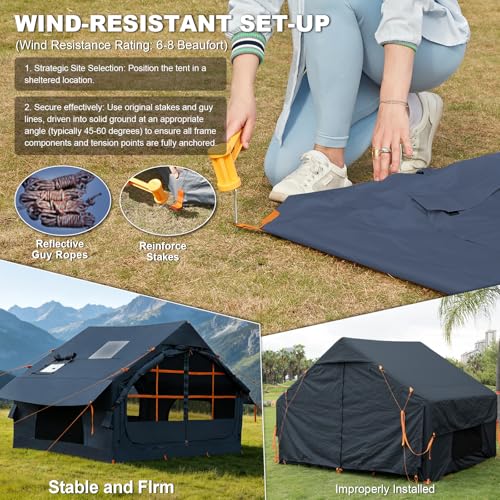 Image of Inflatable Camping Tent,2 /4 /6 /8 Person Glamping Inflatable Tents with Awning, Quick Setup Blow Up Tents with Pump, Waterproof Oxford Inflatable House for Camping, Air Glamping Hot Tents for Adult