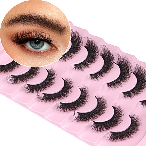 Mink Lashes Fluffy 8D False Eyelashes Cat Eye Faux Mink Eyelashes Natural Look Wispy Lash Extension Strip Eyelashes D Curl Lashes Pack