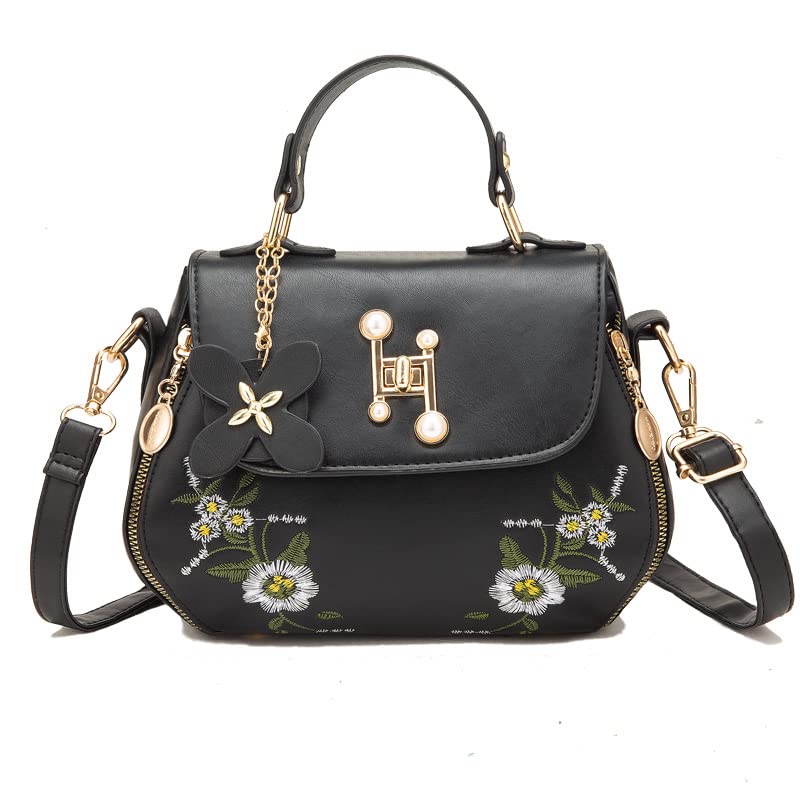 YABOOEmbroidery bag Women Crossbody Bag Ladies Fashion Shoulder Bag (Black)