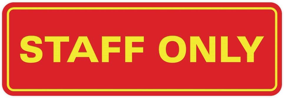 Standard Staff Only Wall or Door Sign | Easy Installation | Office Workplace Signs | Enhanced Security ‌ - Red/Yellow - Small (1 Pack)