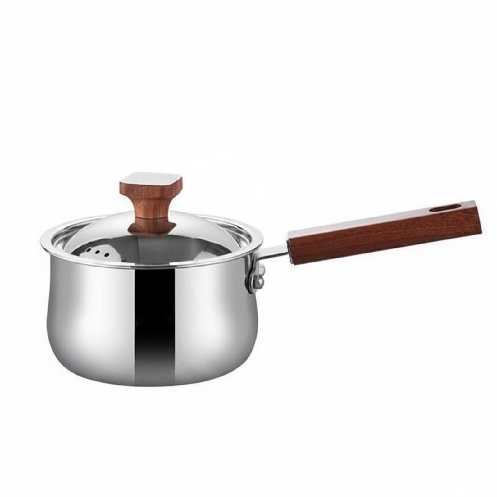 Pentola Inox Latte Cottura Pentolino Casseruola con Coperchio Acciaio 304 Riscaldamento Uniforme Base Tre Strati Manico Legno Comodo Interno Non, 16cm