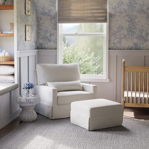 Image of Namesake Crawford Gliding Ottoman in Fog Chatham Stripe Performance Eco-Weave, Water Repellent, Greenguard Gold & CertiPUR-US Certified