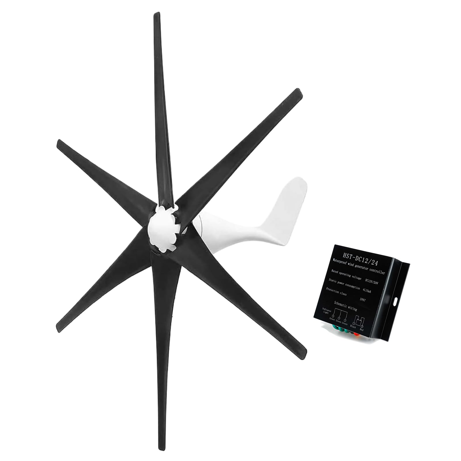 Turbina Eolica Verticale, 6000W 12V 24V 48V Piccolo Mulino a Vento Generatore di Energia Kit di Energia Eolica per Illuminazione Esterna/Stradale con Controller MPPT (Nero)