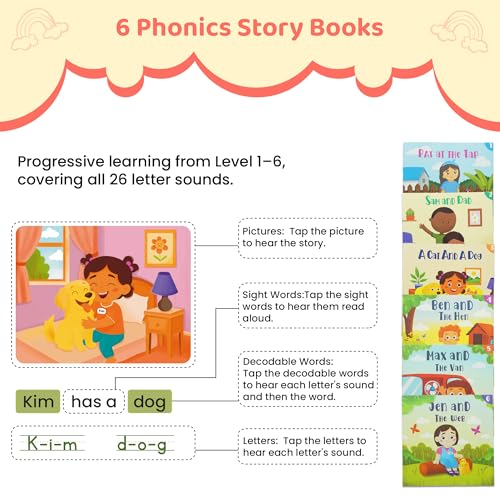 QuTZ Talking Pen Book Set, Learn to Read Sound Books, 8 Tap to Read Audio Books, 600+ Words & Fun Facts, 6 Phonics Story Telling Books, 700+ Interactive Games, Eletronic Educational Toy for Kids 3+