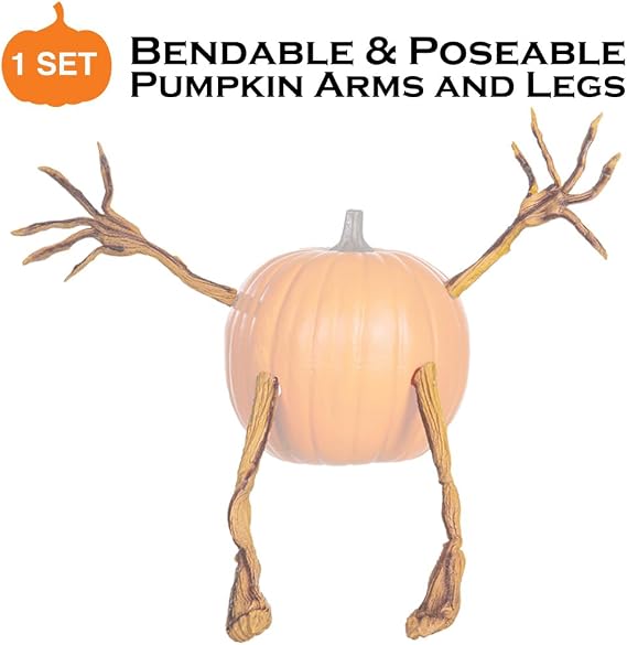 Plow & Hearth Set of 4 Bendable Pumpkin Arms and Legs | Twisting Vines for Halloween Pumpkin Carving DIY Crafts for Kids | Includes 2 arms and 2 Legs | Outdoor & Indoor Halloween Decorations