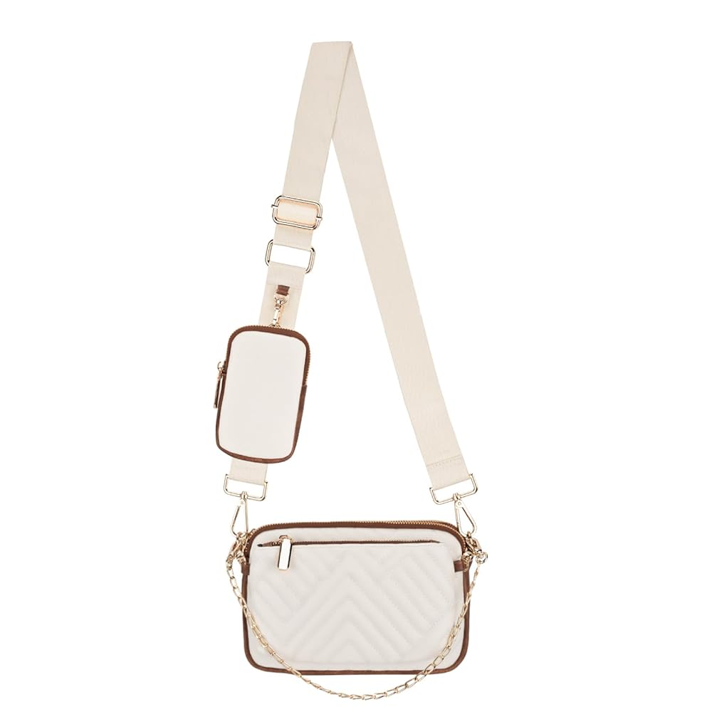ショルダーバッグ・ポシェット Mini Prism Bag in Ivory Leather/Faux Fur Cortelay Small Crossbody Bags for Women 3 in 1 Trendy