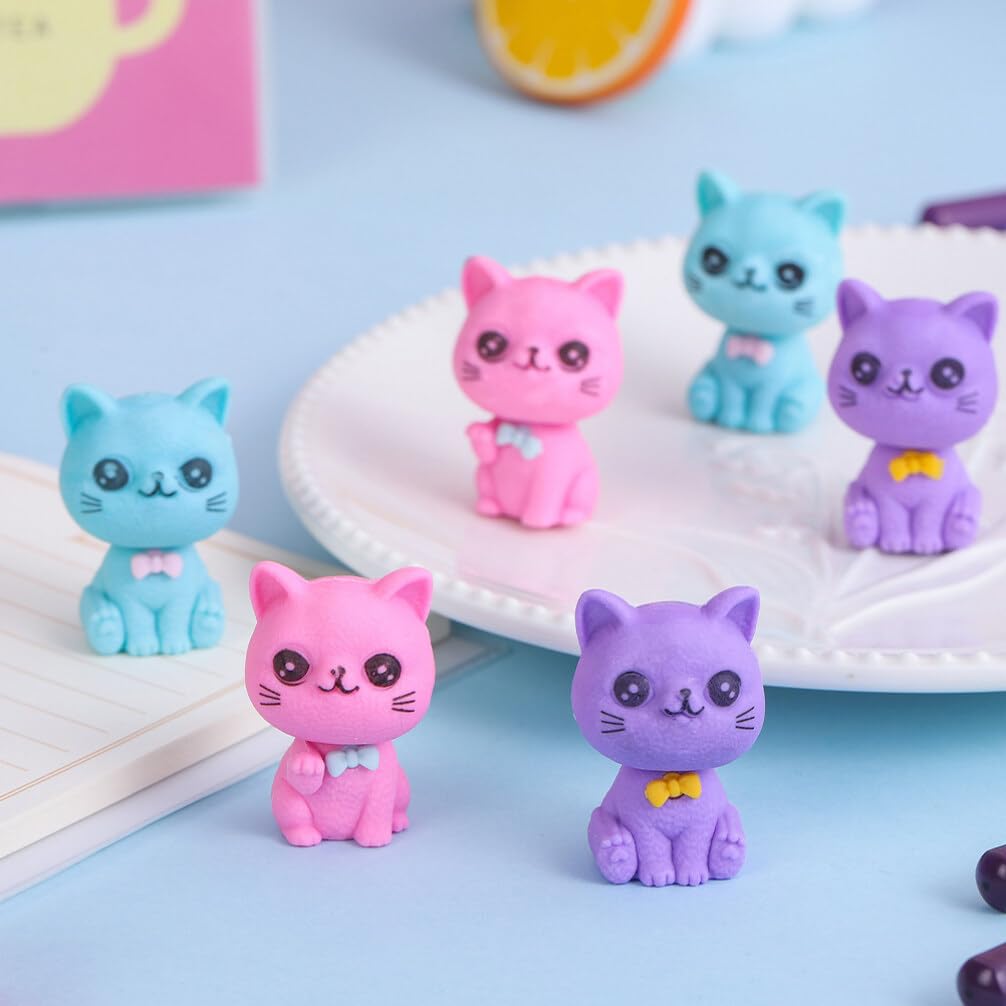 48 Pezzi Gomma Cancellare Gattino Tpr Piccole per Matita
