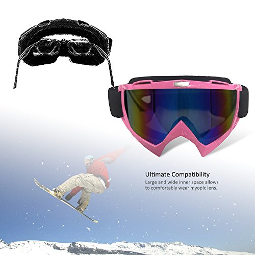 Motorcycle Goggles Atv Goggles Motocross Goggles Dirt Bike Goggles Windproof Offroad Goggles Windproof Riding Goggles Anti-Scratch Protective Powersport Goggles Skiing Goggles(Pink Frame+Color Lens) #TOP5