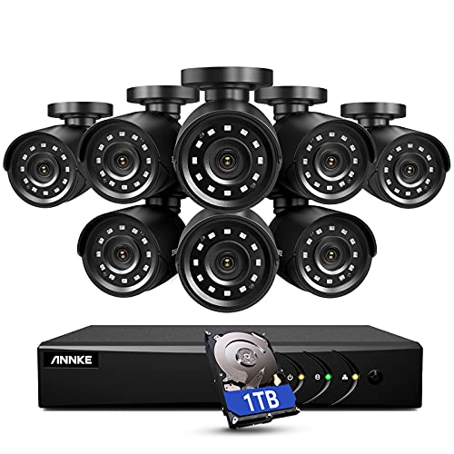 ANNKE 1080P Überwachungskamera Sussen Set, 5MP Lite H.265 + DVR mit 1 TB HDD und 8X 1080P Sicherheitskameras für Innen- und Außeneinsatz, IP66 Wasserdicht, Personen-/Fahrzeugerkennung, Fernzugriff