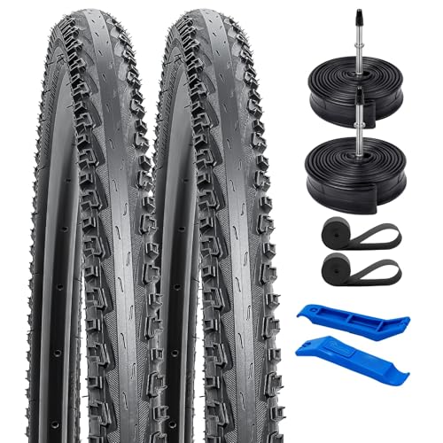 YunSCM 2本セット,700 38c タイヤ,700x38c 40-622 自転車タイヤ + 700x35/43c チューブ 肉厚 仏式バルブ48mm +リムテープ + タイヤレバー,適用 700x38c クロスバイク、ロードバイク,Y-091-FV