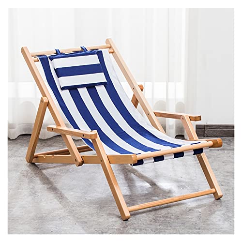 Genérico Tumbona de Playa para Exteriores, de Madera, con reposabrazos, Plegable y Ajustable, con Lona, ergonómica para balcón (Color: Azul)