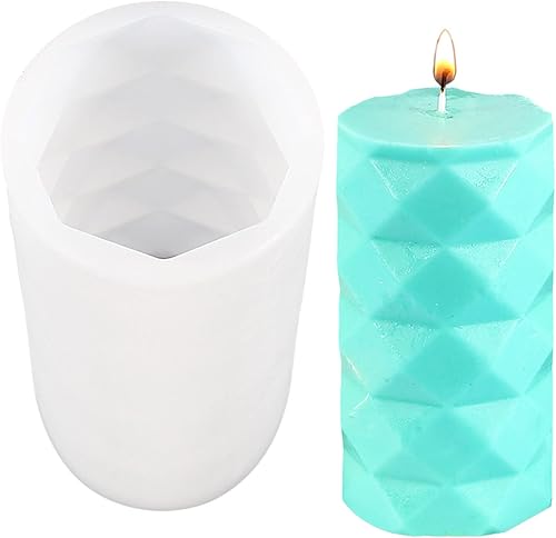 Molde de silicona para velas de cilindro de diamante, cera de jabón geométrico, fondant, pastel de chocolate, caramelo, molde para hornear, resina