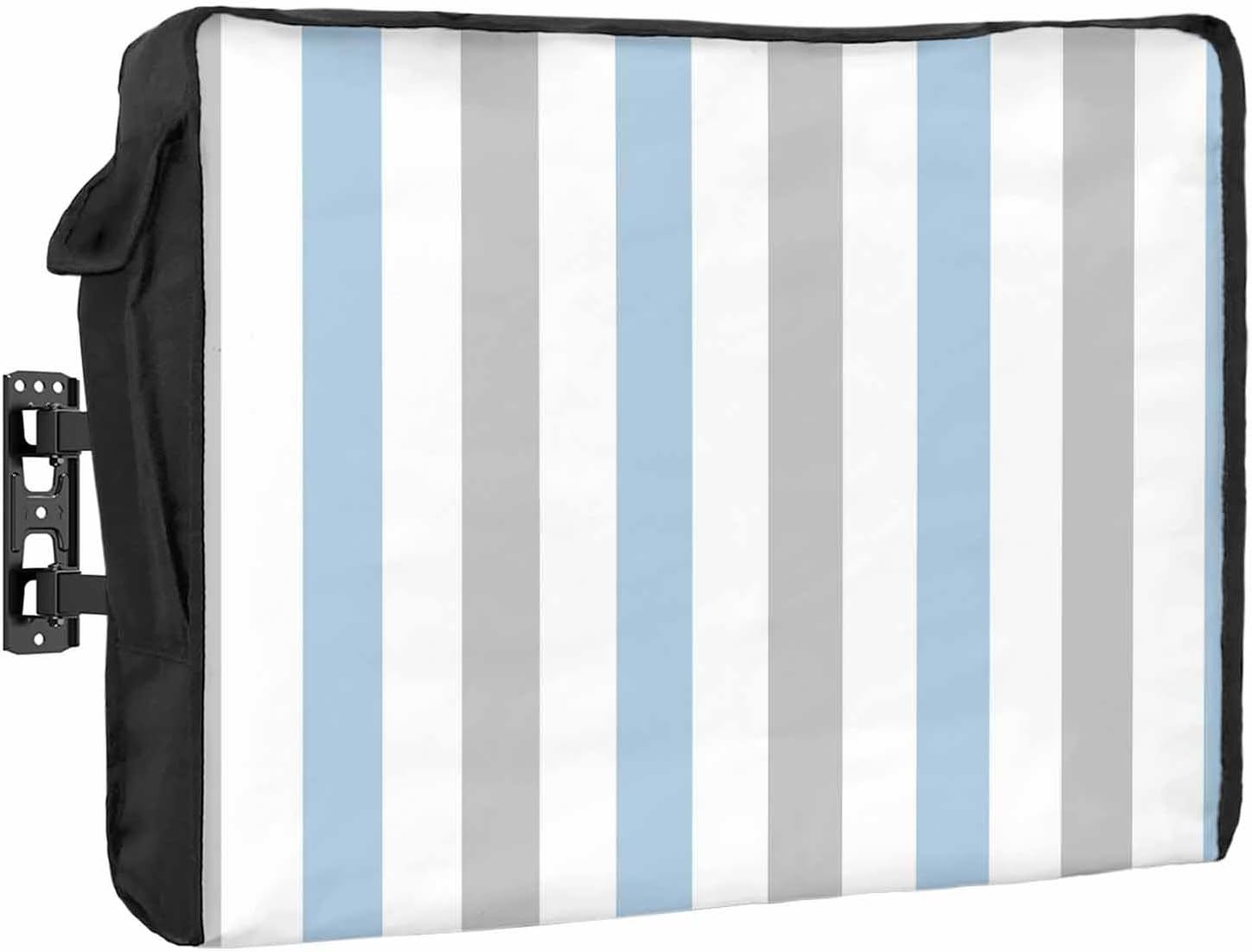 Outdoor TV Cover 85 Inch Turquoise Grey Striped TV Enclosure Vertical Stripes TV Covers for Outside TV Display Screen Protector with Remote Control Pocket Home Decor