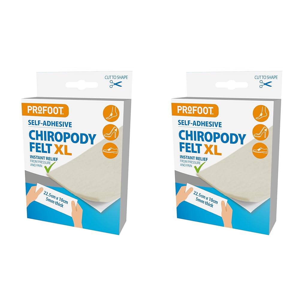 PROFOOT Chiropody Felt XL - Self-Adhesive Chiropody Padding for Foot Pain - Instant Relief from Pressure - Gentle on Skin - Ideal for Blisters, Bunions, Calluses & Discomfort (Pack of 2)