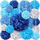 Avoseta Tissue Paper Pom Poms - Blue Party Decorations for Birthdays, Weddings, Baby Showers and Special...