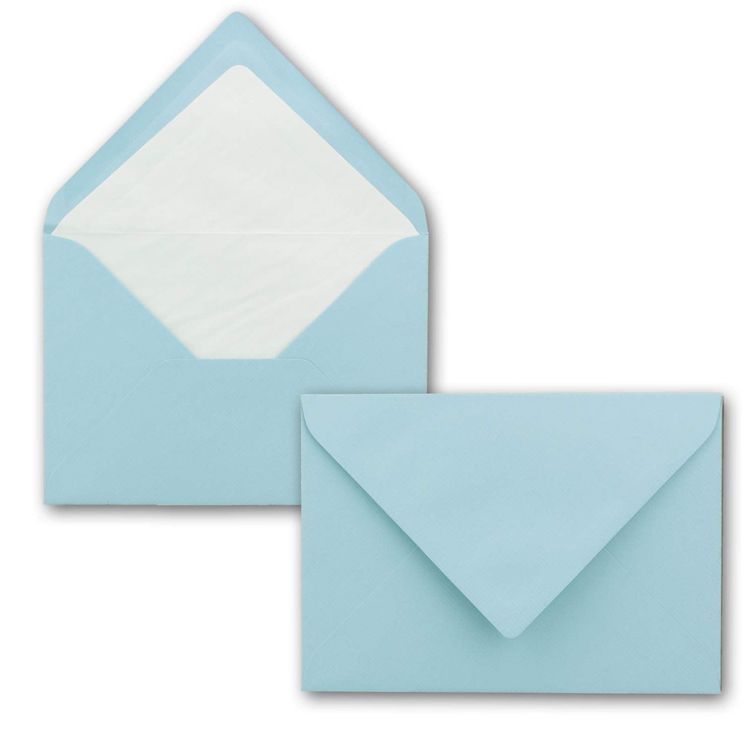 Lot de 100 cartes avec enveloppes à lettres doublées, nervurées, format B6, bleu clair, 12 x 17 cm, fermeture par collage humide NEUSER PAPIER