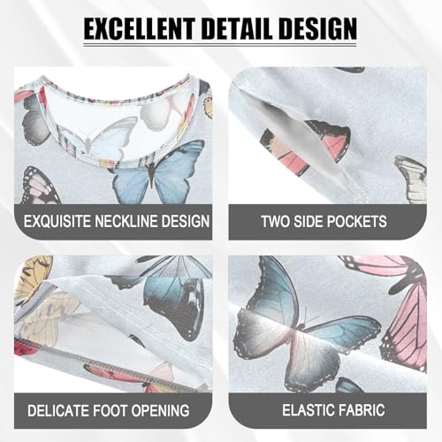 ALAZA Blue Butterfly Cartoon Pajamas Set Short Sleeve Cotton Sleepwear Summer Pjs 2 Piece 5-14Y4