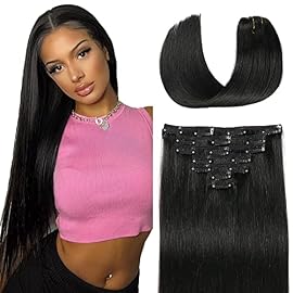 Clip In Black Hair Extensions Real Human Hair For Women 7pcs/70g 100% Remy Virgin Human Hair Clip In Extensions Double Weft Clips Straight Soft Hair No Tangles 18inch