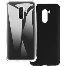 2-Pack TPU Case Compatible with Xiaomi Pocophone F1 Phone Cover - Shockproof Flexible Protective Accessories with Precise Cutouts Clear+Black