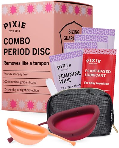 Pixie 2 Menstrual Discs for Feminine Care - 100% Medical-Grade Silicone - Ranked 1 for Softest Reusable Period Disc - Removes Like a Tampon - Wear 12 Hours - Capacity of 5 and 7 Tampons