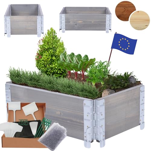 MODO24 Hochbeet Holz, Kräuterbeet, Gartenbeet, Pflanzbeet, Blumenbeet, Gemüsebeet, Blumenkiste, für Garten und Terrasse, Kiefernholz, Massivholz, Abmessungen 20x60x40 cm, Farbe: Grau