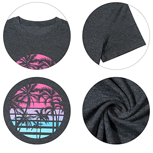 Beach Shirts For Women Coconut Trees Hawaiian Graphic Tshirt Summer Vacation Beach Tees Tops Dark Grey #TOP6
