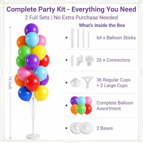 Image of Balloon Column Kit Set of 2 With Balloons Assorted Color - Balloon Stand with Base&Pole,Balloon Tower Backdrop Decoration for Wedding, Baby Shower, Birthday Party, or Bachelorette Parties