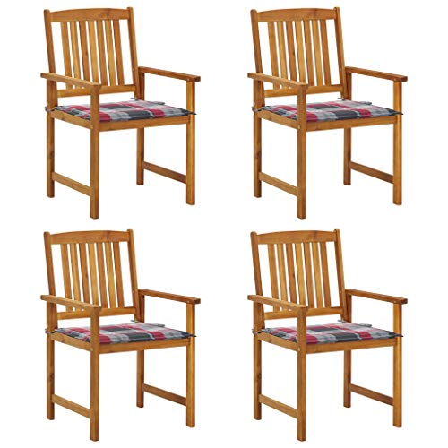 HETFTJN Lot de 4 chaises de jardin avec coussins, chaises en bois d'acacia massif huilé, design rustique à lattes pour terrasse et jardin, 61 x 57 x 92 cm, charge maximale 110 kg