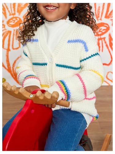 GORGLITTER Girl's Rainbow Striped Button Up Cardigan V Neck Long Sleeve Cute Knit Fall Sweater Tops4