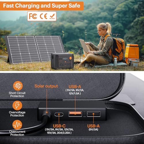 ZOUPW 100W Portable Solar Panel for Power Station,9BB Ultralight Foldable Solar Charger USB-A USB-C Output,23.5% High Efficiency IP67 Waterproof Adjustable Kickstands for Camping RV Blackout