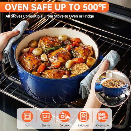 LIFERUN Nonstick Enameled Cast Iron Cookware Set, 7Pcs Pots and Pans Set, Gas/Induction Dutch Oven Set, PFOA & PFAS Free - Thumbnail 5