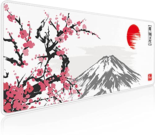 Grand tapis de souris de jeu XXL avec bords cousus - Imperméable et antidérapant - Améliore la précision et la vitesse - Pour PC, MacBook (Fuji, 300 x 800 mm)