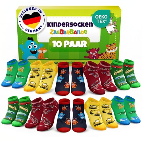 Zauberbande Sneaker Socken Jungen - 10 Paar / 27-30 - Baumwolle Kindersocken Kinder Socken Kids Socks - Bunte Lustige Strümpfe für Kinder - Sneakersocken mit OEKO-TEX Standard 100