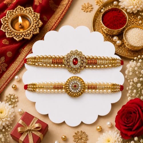 Image of Canton Rakhi Gift For Brother, 2 Rakhi Set For Brother | Rakhi Gift Hamper Rakhi With Roli, Tilak & Greeting Card (Design-6)