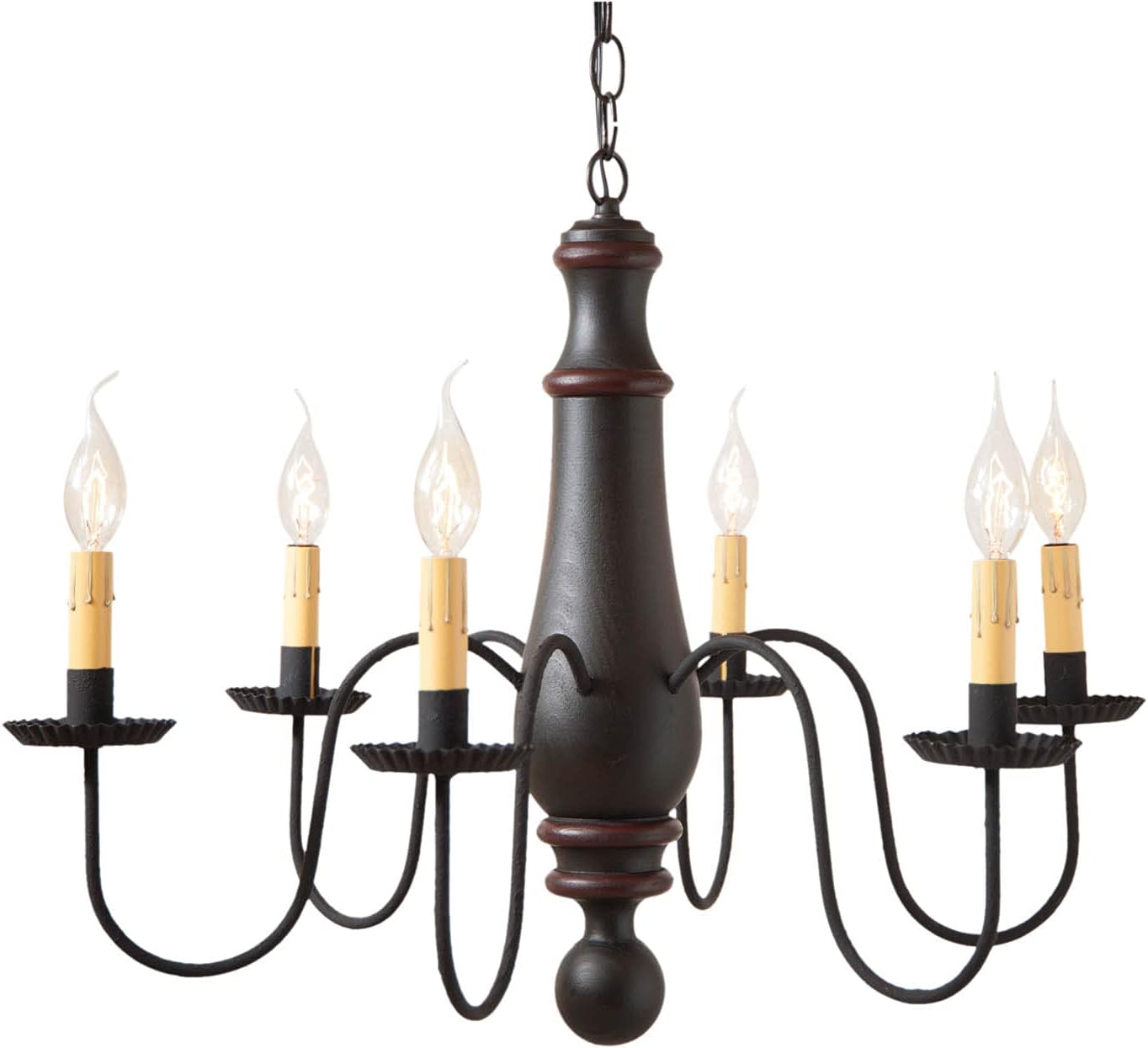 Irvins Country Tinware Large Norfolk Chandelier in Sturbridge Black with Sturbridge Red