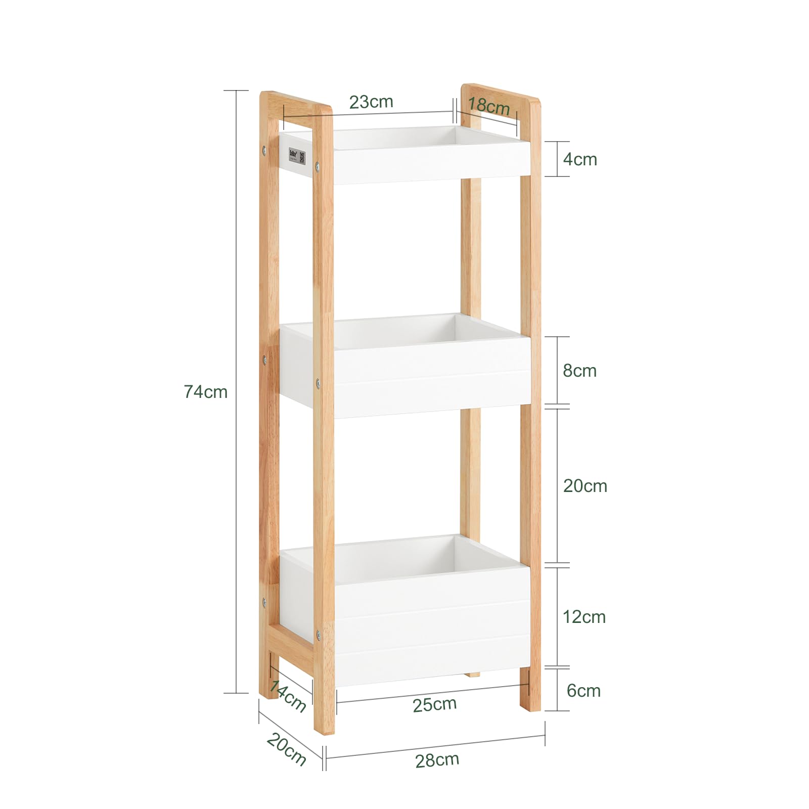 Scaffale Bagno Salvaspazio Rebecca Mobili – 3 Ripiani In MDF E Bamboo, 81x21x30 Cm, Bianco/Marrone, Per Cucina E Organizzazione