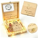 Geldgeschenk zur Silberhochzeit, 25 Jahre Hochzeitstag Geschenk für Paare, Personalisierte Holzbox mit Glasröhrchen, Trockenblumen & Lichterkette, Feierliches Hochzeitsjubiläum Geschenk (25)