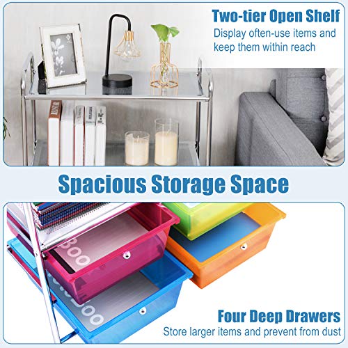 image for RELAX4LIFE Storage Cart W/Four Drawers, Wheels and Two Shelves, Stable