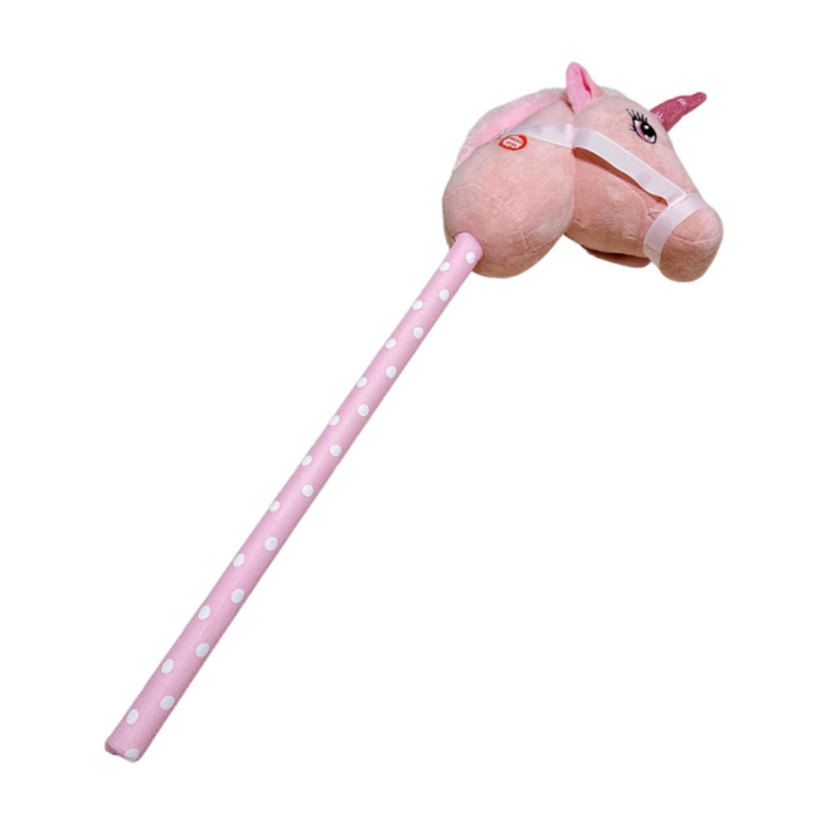 Hobby Horse Bastone Peluche Cavallo Testa Animale Morbida Giocattolo con Suoni Realistici per Bambini Adatto a Regalo Compleanno Casa, Rosa
