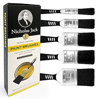 Paint Brush Set with No Bristle Loss Pack of Paint Brushes For DIY Wood Gloss Wall Furniture Indoor & Outdoor Painting - FREE Decorating Guide (Set of 5 Paint Brushes)